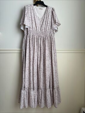 Inherit Isabella V Neck Flutter Sleeve Floral Maxi Dress with Smocked Waist